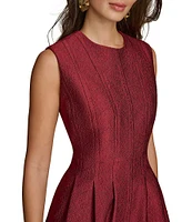 Donna Karan Pebble Jacquard Crew Neck Sleeveless A-Line Dress