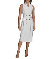 Donna Karan Pinstripe Collared V-Neck Sleeveless Tie Sash Midi Sheath Dress