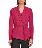 Donna Karan Plisse Notch Lapel Neck Long Sleeve Wrap Jacket