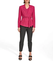 Donna Karan Plisse Notch Lapel Neck Long Sleeve Wrap Jacket