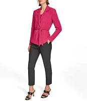 Donna Karan Plisse Notch Lapel Neck Long Sleeve Wrap Jacket