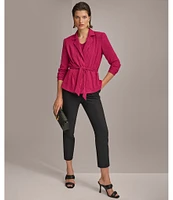 Donna Karan Plisse Notch Lapel Neck Long Sleeve Wrap Jacket