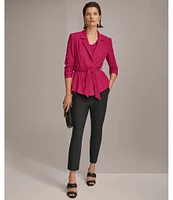 Donna Karan Plisse Notch Lapel Neck Long Sleeve Wrap Jacket