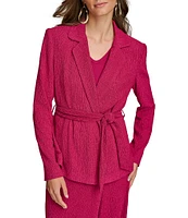 Donna Karan Plisse Notch Lapel Neck Long Sleeve Wrap Jacket