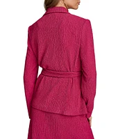 Donna Karan Plisse Notch Lapel Neck Long Sleeve Wrap Jacket