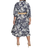 Donna Karan Plus Size Abstract Print Button Front Shirt Dress