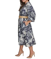 Donna Karan Plus Size Abstract Print Button Front Shirt Dress