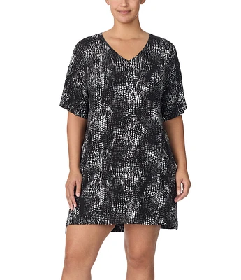 Donna Karan Plus Size Abstract Print Short Sleeve Scoop Neck Sleepshirt