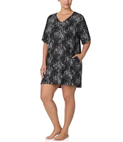 Donna Karan Plus Size Abstract Print Short Sleeve Scoop Neck Sleepshirt