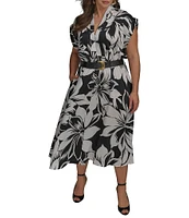 Donna Karan Plus Size Belted Midi Dress