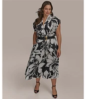 Donna Karan Plus Size Belted Midi Dress