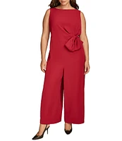 Donna Karan Plus Size Boat Neck Sleeveless Bow Tie Waist Wide Leg Jumpsuit