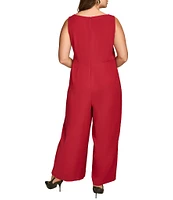 Donna Karan Plus Size Boat Neck Sleeveless Bow Tie Waist Wide Leg Jumpsuit