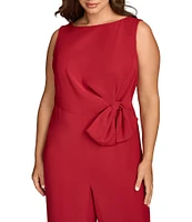 Donna Karan Plus Size Boat Neck Sleeveless Bow Tie Waist Wide Leg Jumpsuit