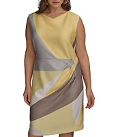 Donna Karan Plus Size Cowl Neck Placement Print Sleeveless Sheath Dress
