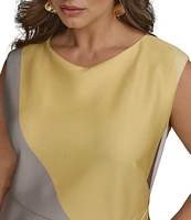 Donna Karan Plus Size Cowl Neck Placement Print Sleeveless Sheath Dress