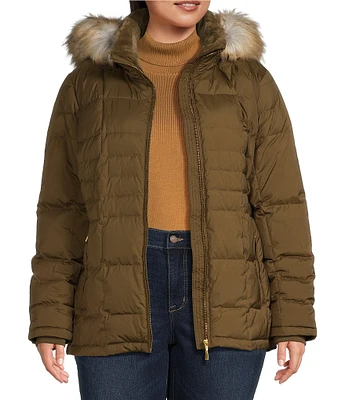 Donna Karan Plus Size Faux Fur Hooded Puffer Coat