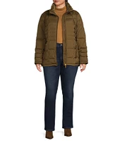 Donna Karan Plus Size Faux Fur Hooded Puffer Coat