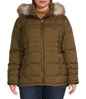 Donna Karan Plus Size Faux Fur Hooded Puffer Coat