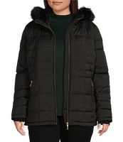 Donna Karan Plus Size Faux Fur Hooded Puffer Coat