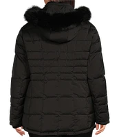 Donna Karan Plus Size Faux Fur Hooded Puffer Coat