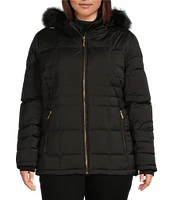 Donna Karan Plus Size Faux Fur Hooded Puffer Coat