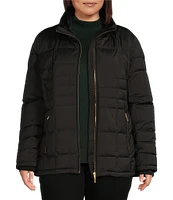 Donna Karan Plus Size Faux Fur Hooded Puffer Coat