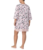 Donna Karan Plus Size Floral Knit 3/4 Sleeve V-Neck Nightshirt