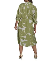 Donna Karan Plus Size Floral Print Midi Shirt Dress