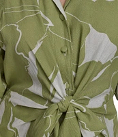 Donna Karan Plus Size Floral Print Midi Shirt Dress