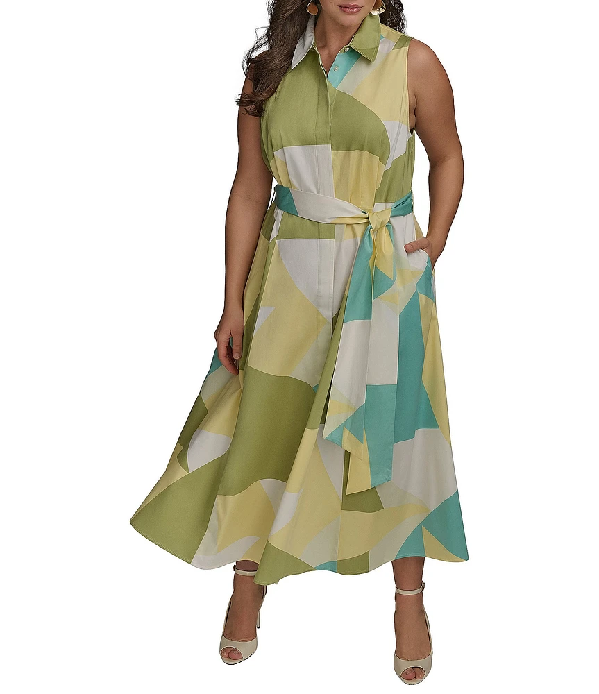 Donna Karan Plus Size Geometric Print Midi Dress