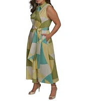Donna Karan Plus Size Geometric Print Midi Dress