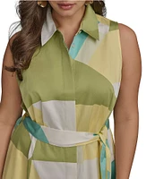 Donna Karan Plus Size Geometric Print Midi Dress