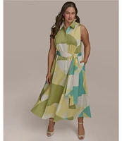 Donna Karan Plus Size Geometric Print Midi Dress