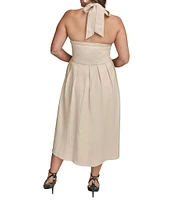 Donna Karan Plus Size Halter Neck A-Line Midi Dress