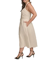 Donna Karan Plus Size Halter Neck A-Line Midi Dress