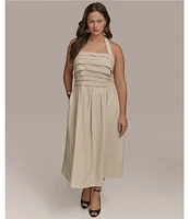 Donna Karan Plus Size Halter Neck A-Line Midi Dress