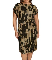 Donna Karan Plus Size Metallic Velvet Boat Neck Short Sleeve Sheath Dress