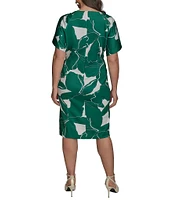 Donna Karan Plus Size Scuba Boatneck Short Sleeve Midi Sheath Dress