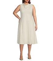 Donna Karan Plus Size Sleeveless Cowl Mock Neck A-Line Midi Dress