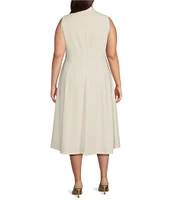 Donna Karan Plus Size Sleeveless Cowl Mock Neck A-Line Midi Dress