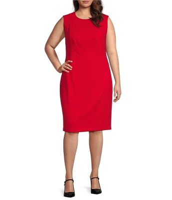 Donna Karan Plus Size Sleeveless Crew Neck Sheath Dress