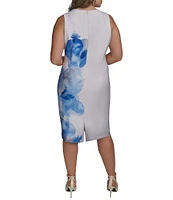 Donna Karan Plus Size Sleeveless Floral Print Scuba Sheath Dress
