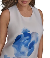 Donna Karan Plus Size Sleeveless Floral Print Scuba Sheath Dress