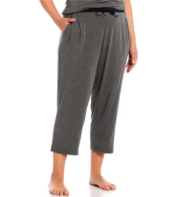 Donna Karan Plus Size Solid Basic Jersey Knit Drawstring Coordinating Cropped Sleep Pants