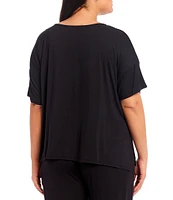 Donna Karan Plus Size Solid Drop Shoulder Short Sleeve Crew Neck Knit Coordinating Sleep Top