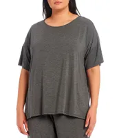 Donna Karan Plus Size Solid Drop Shoulder Short Sleeve Crew Neck Knit Coordinating Sleep Top