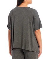 Donna Karan Plus Size Solid Drop Shoulder Short Sleeve Crew Neck Knit Coordinating Sleep Top