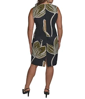 Donna Karan Plus Size Square Neck Floral Print Sheath Dress