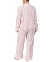 Donna Karan Plus Size Striped Long Sleeve Notch Collar Pant Pajama Set